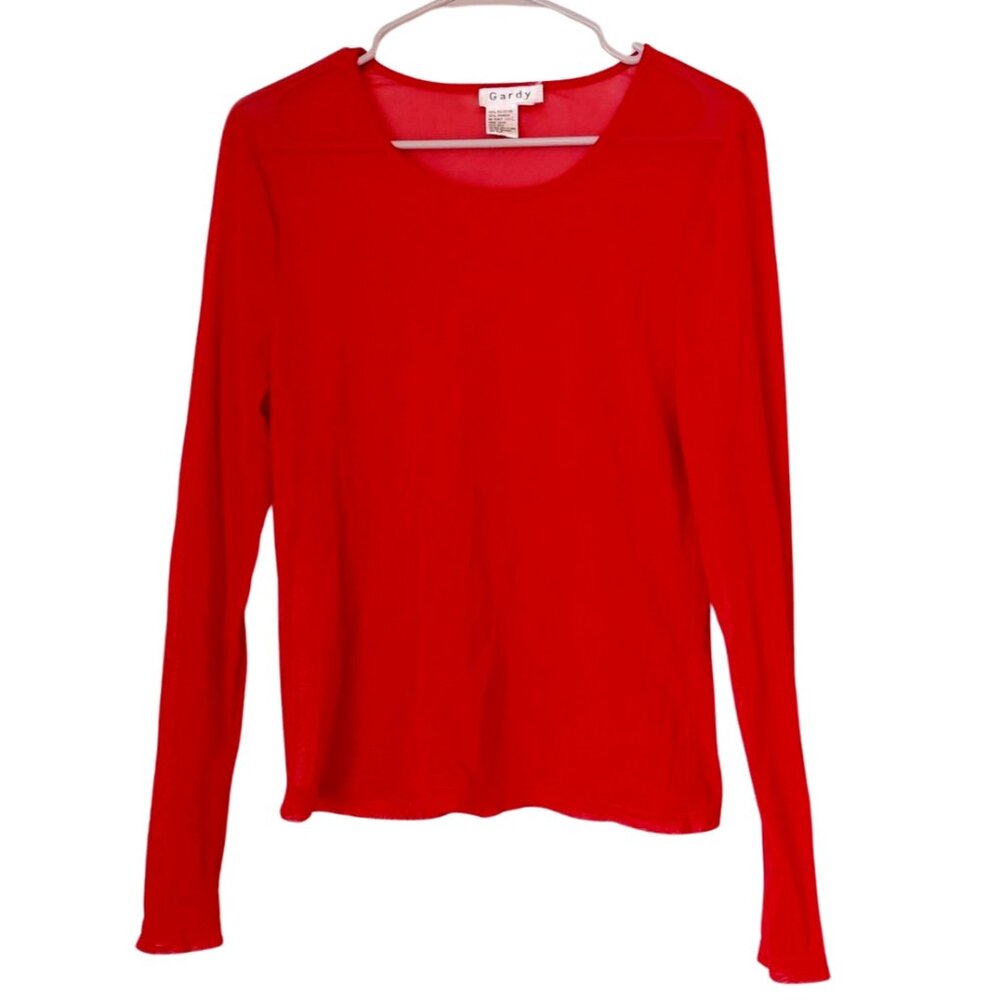 Vintage Gardy Red Sheer Mesh Long Sleeve Top Size Large